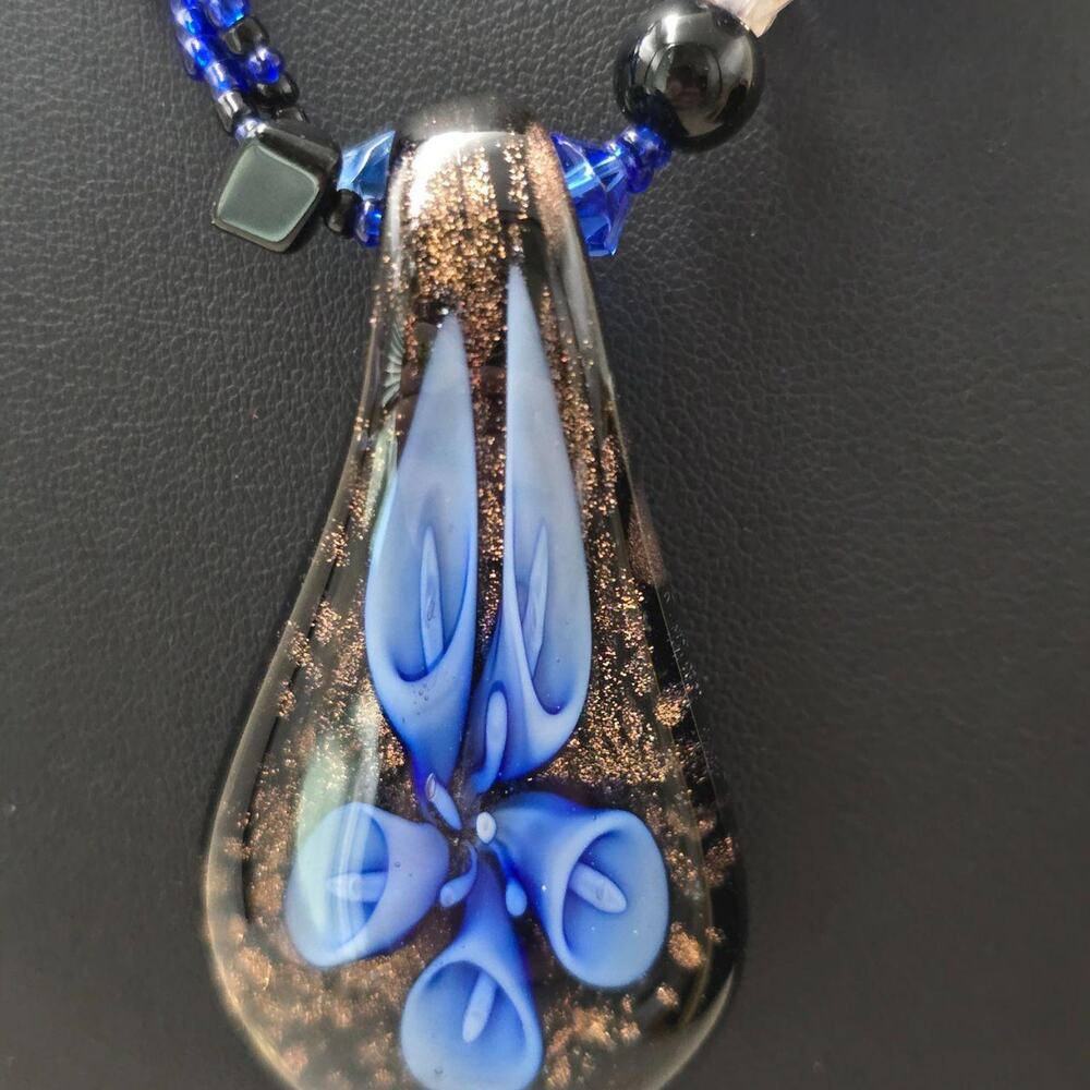 Blue flower artisan glass beaded